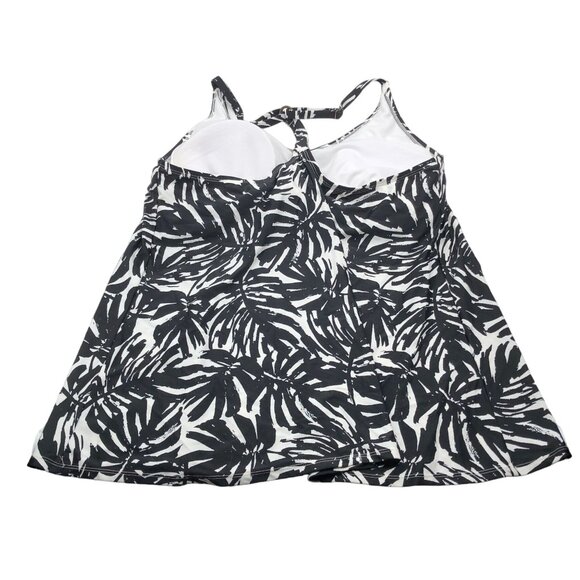 Island Escape Full Bust Support Underwire Tankini Top Palm Print Black White 20W - Picture 3 of 5